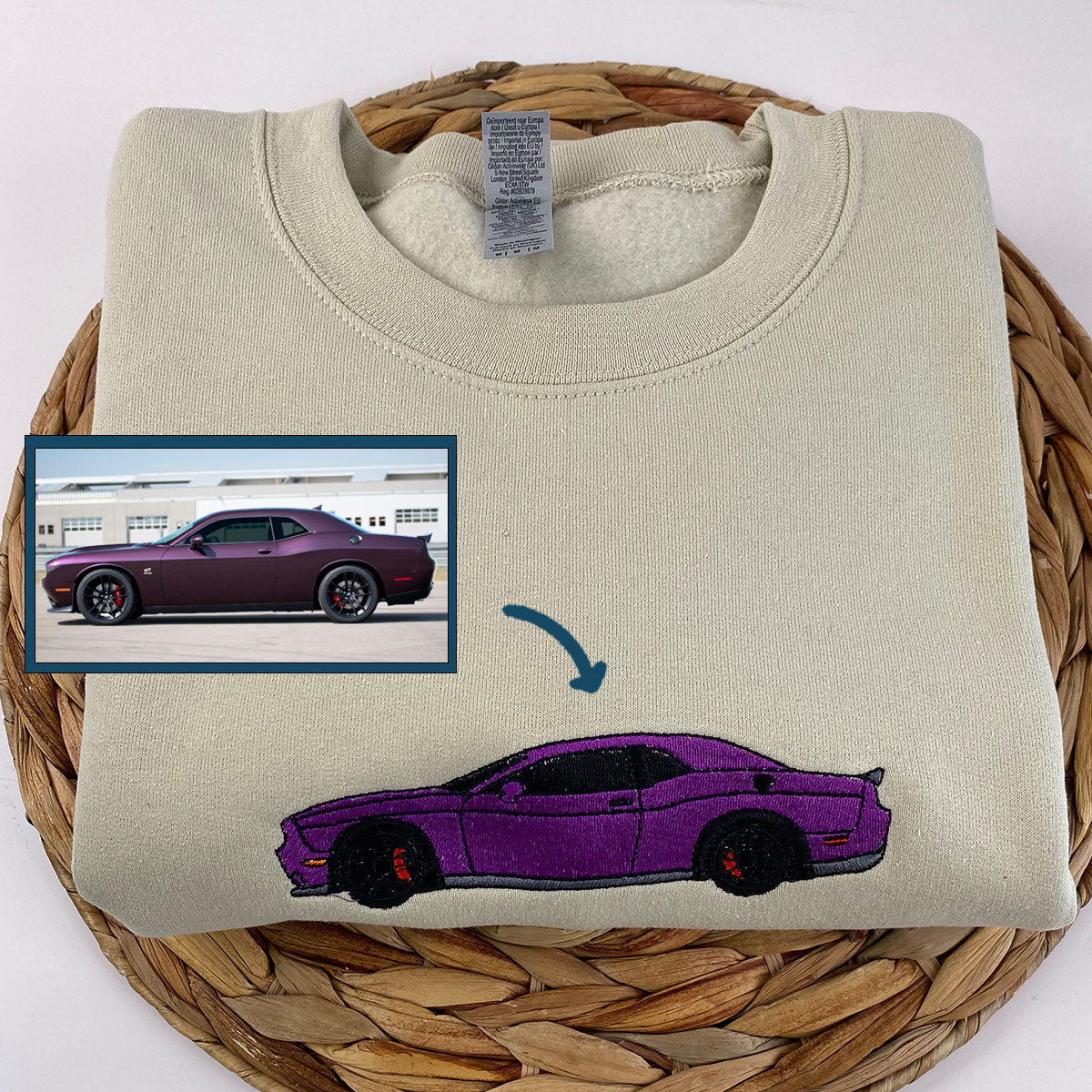 Embroidered Car Portrait Hoodie - Vehicle Photo Gift for Car Lovers