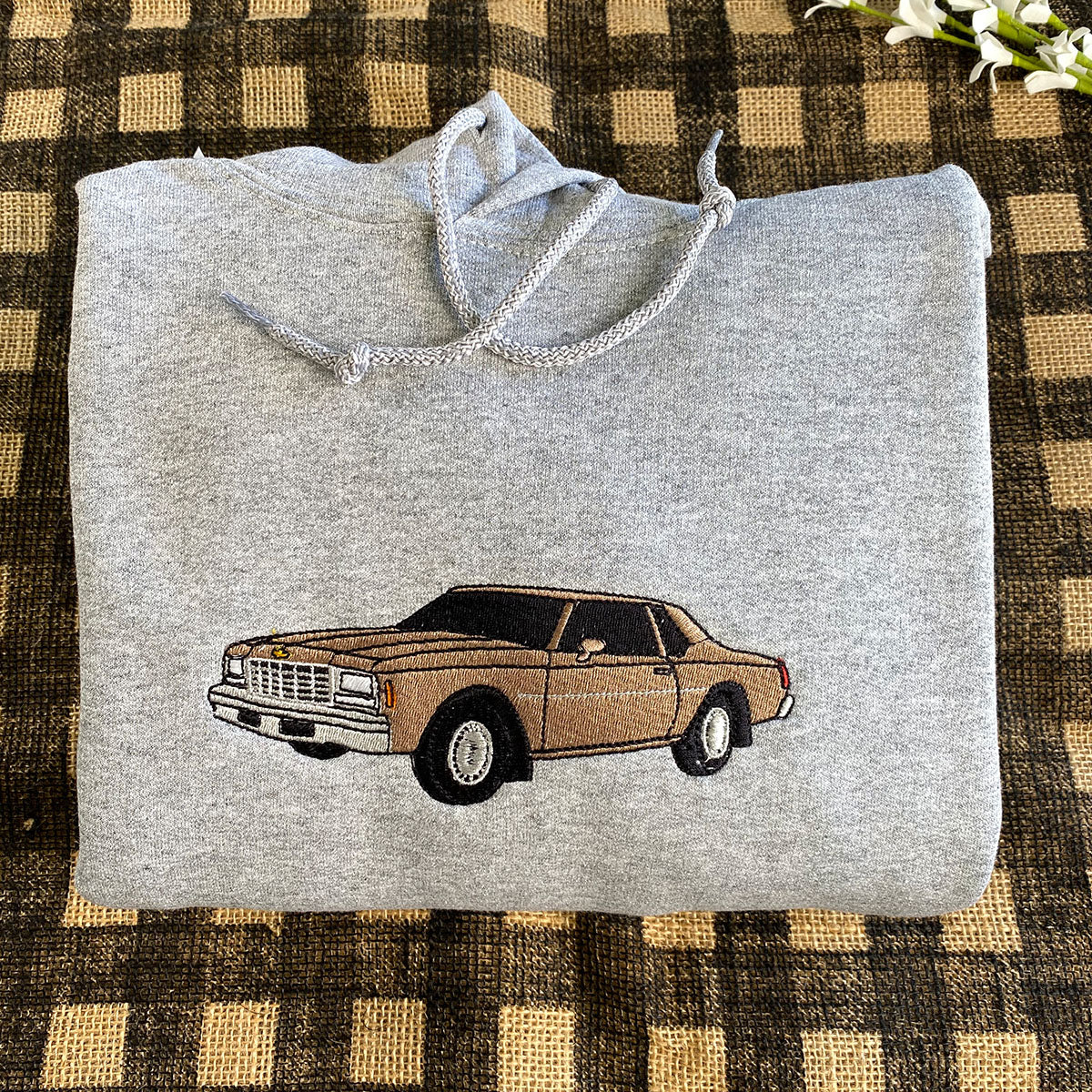 Embroidered Car Portrait Hoodie - Vehicle Photo Gift for Car Lovers