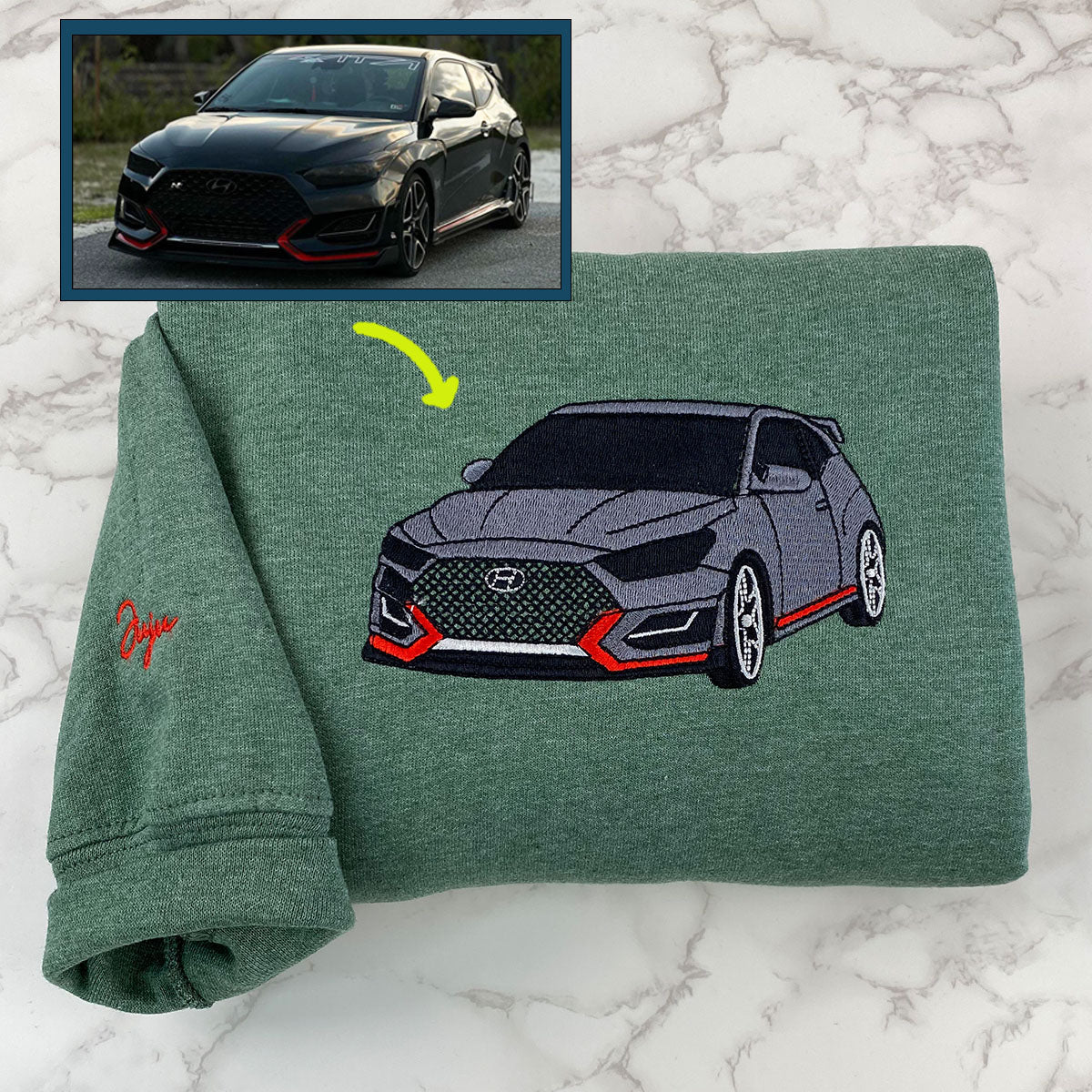 Embroidered Car Portrait Hoodie - Vehicle Photo Gift for Car Lovers