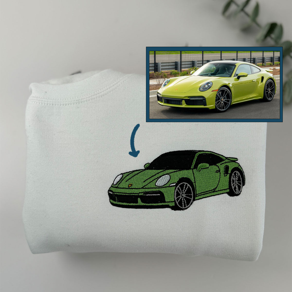 Embroidered Car Portrait Hoodie - Vehicle Photo Gift for Car Lovers