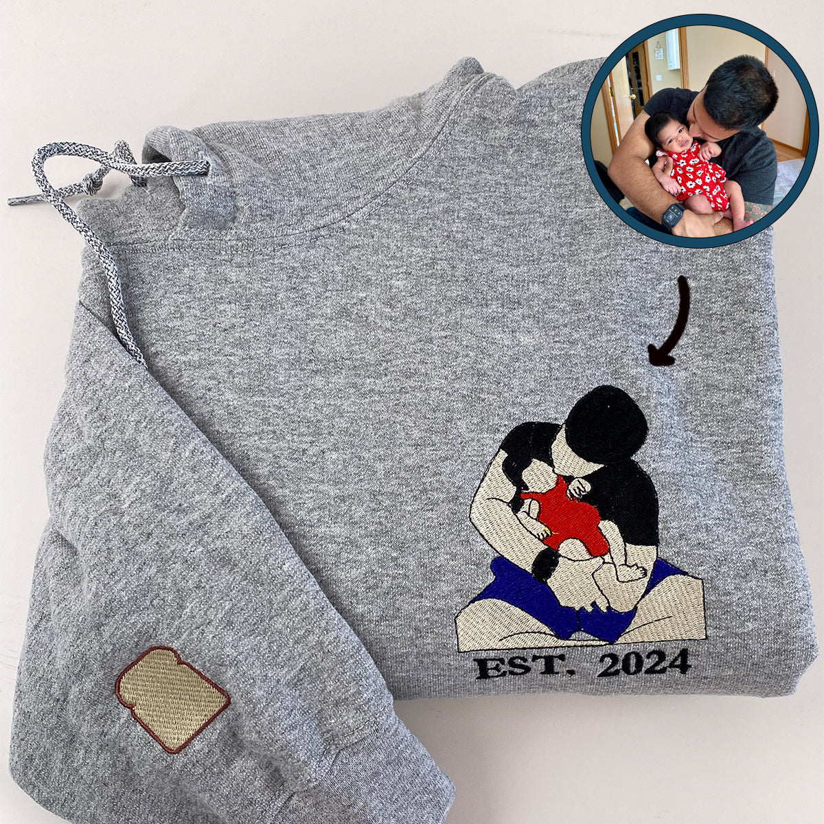 Embroidered Dad Daughter Portrait Hoodie - Father Gift with Initial