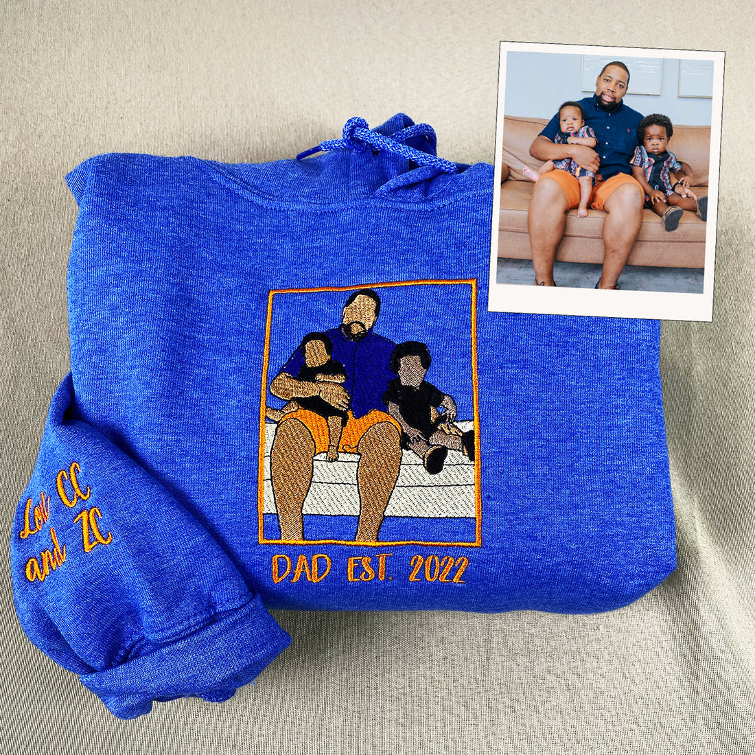 Embroidered Dad Daughter Portrait Hoodie - Father Gift with Initial
