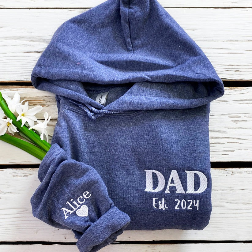 Embroidered Dad Est Year Hoodie - Father's Day Gift