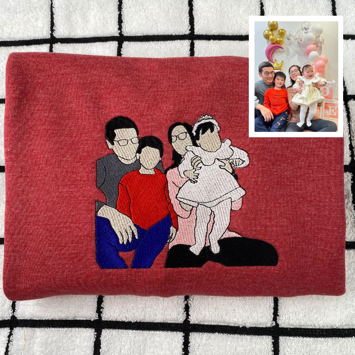 Embroidered Family Portrait Hoodie - Photo Gift