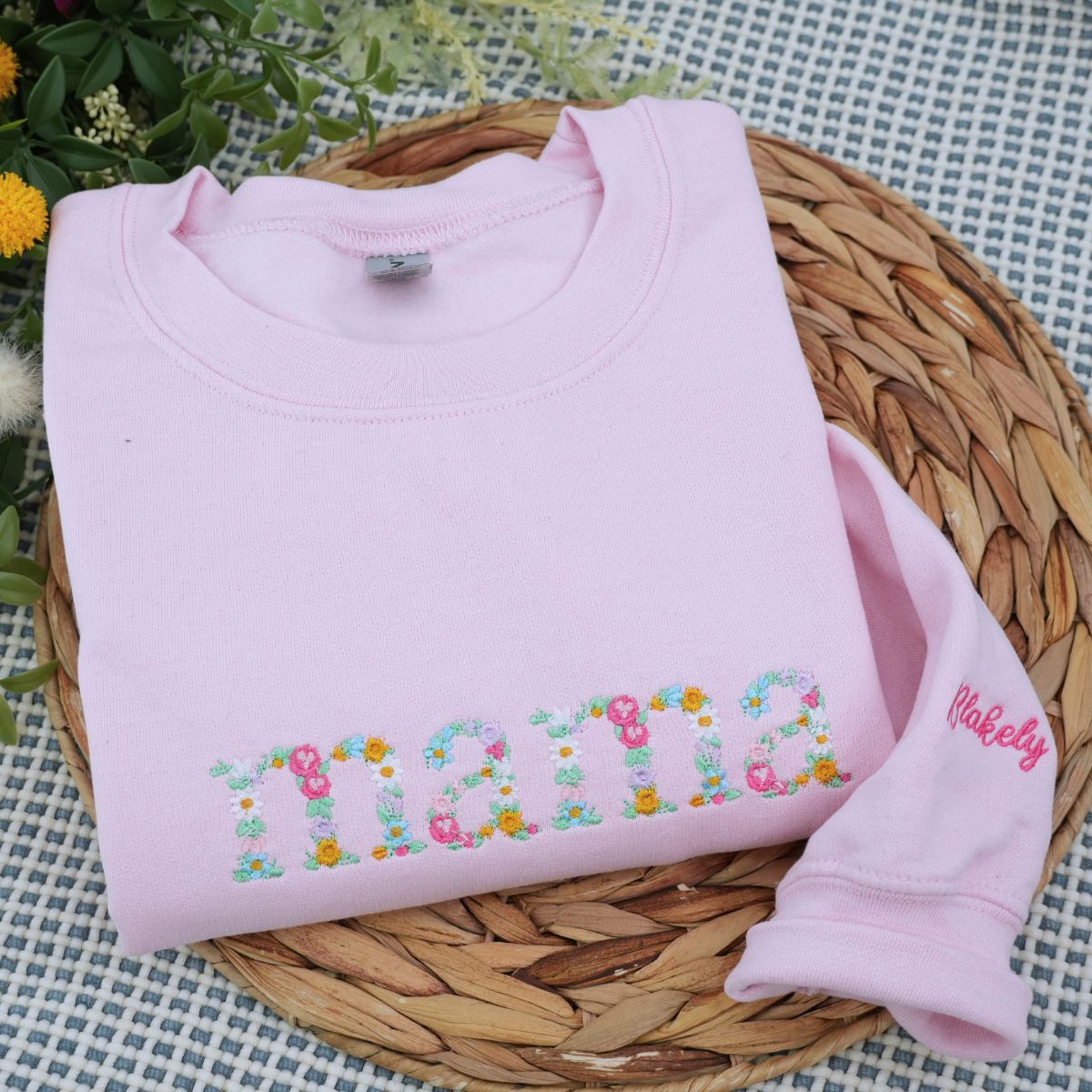 Embroidered Floral Mama Hoodie with Kids Names & Est Year - Mother's Day Gift