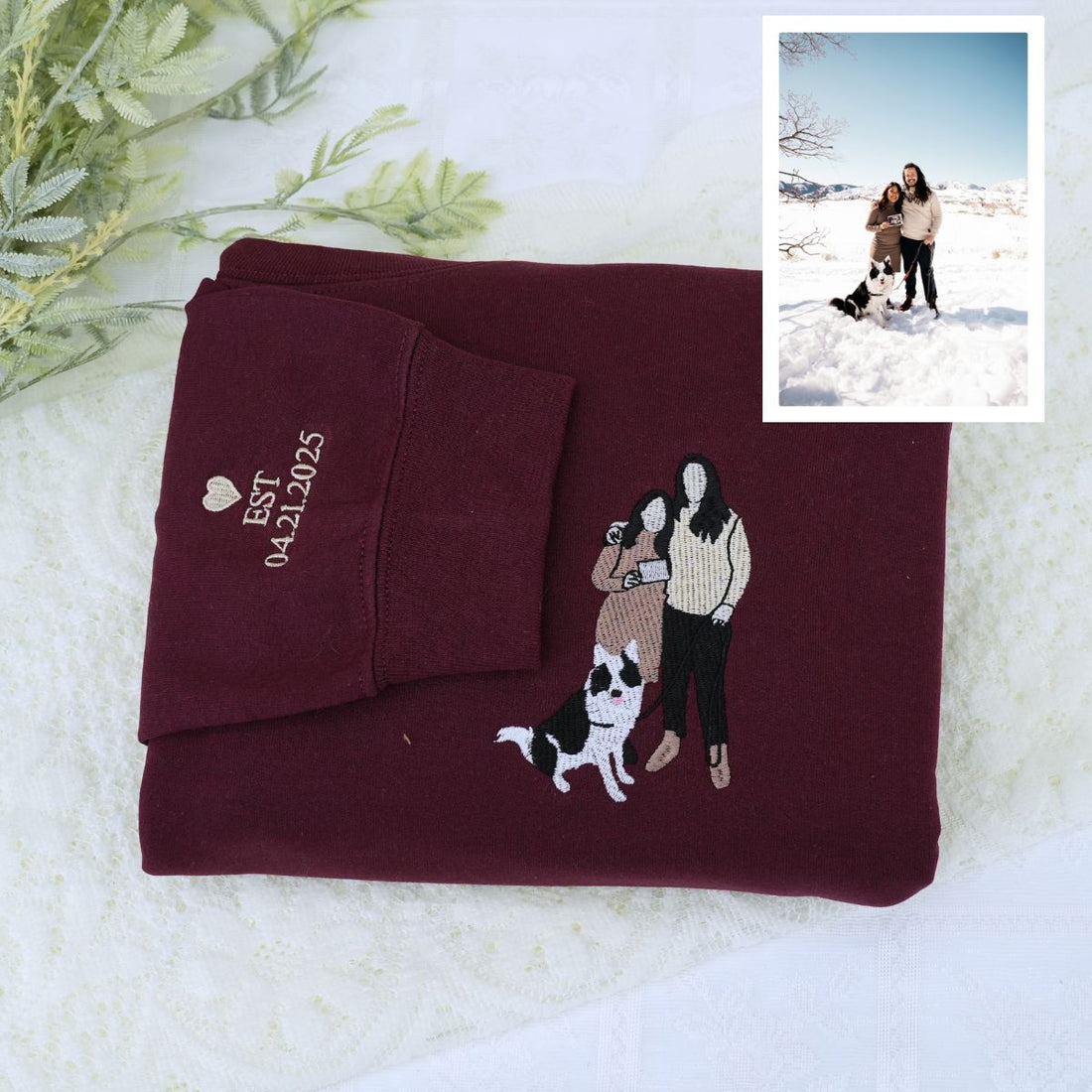 Embroidered Full Color Pet & Owner Portrait Hoodie - Pet Lover Gift