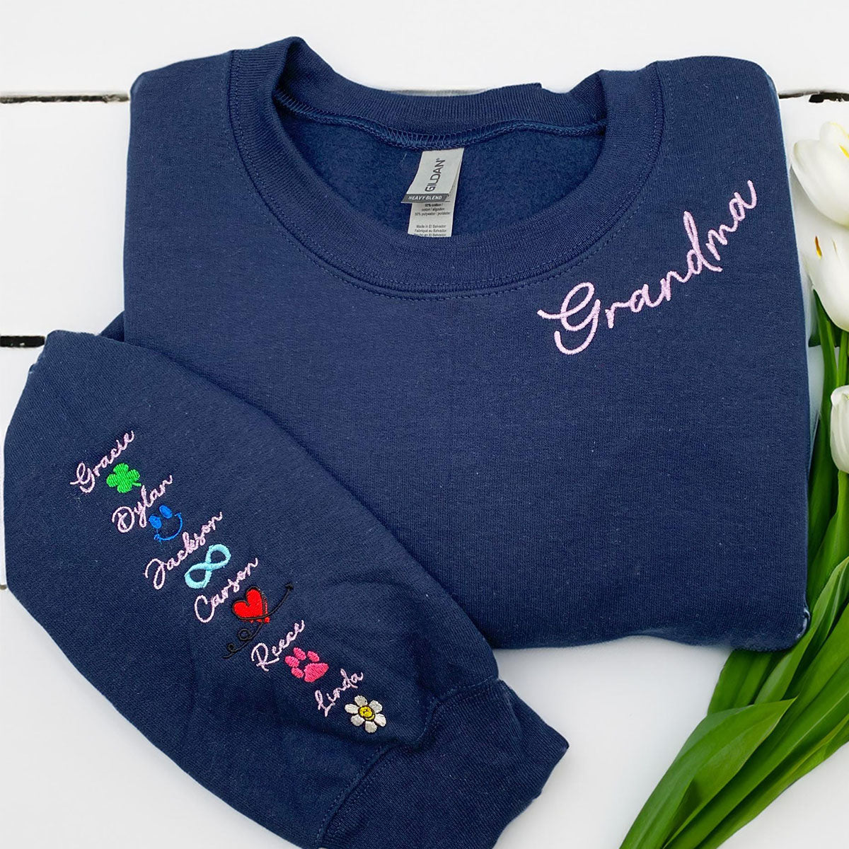 Embroidered Grandma Sweatshirt with Grandkids Names - Grandmother Gift