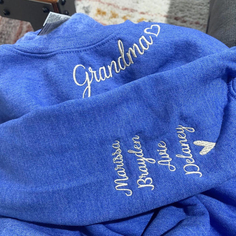 Embroidered Grandma Sweatshirt with Grandkids Names - Grandmother Gift