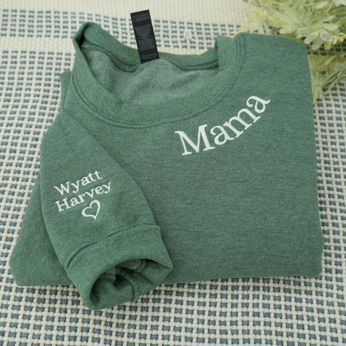 Embroidered Mama Neckline Sweatshirt with Kids Names - Mom Gift