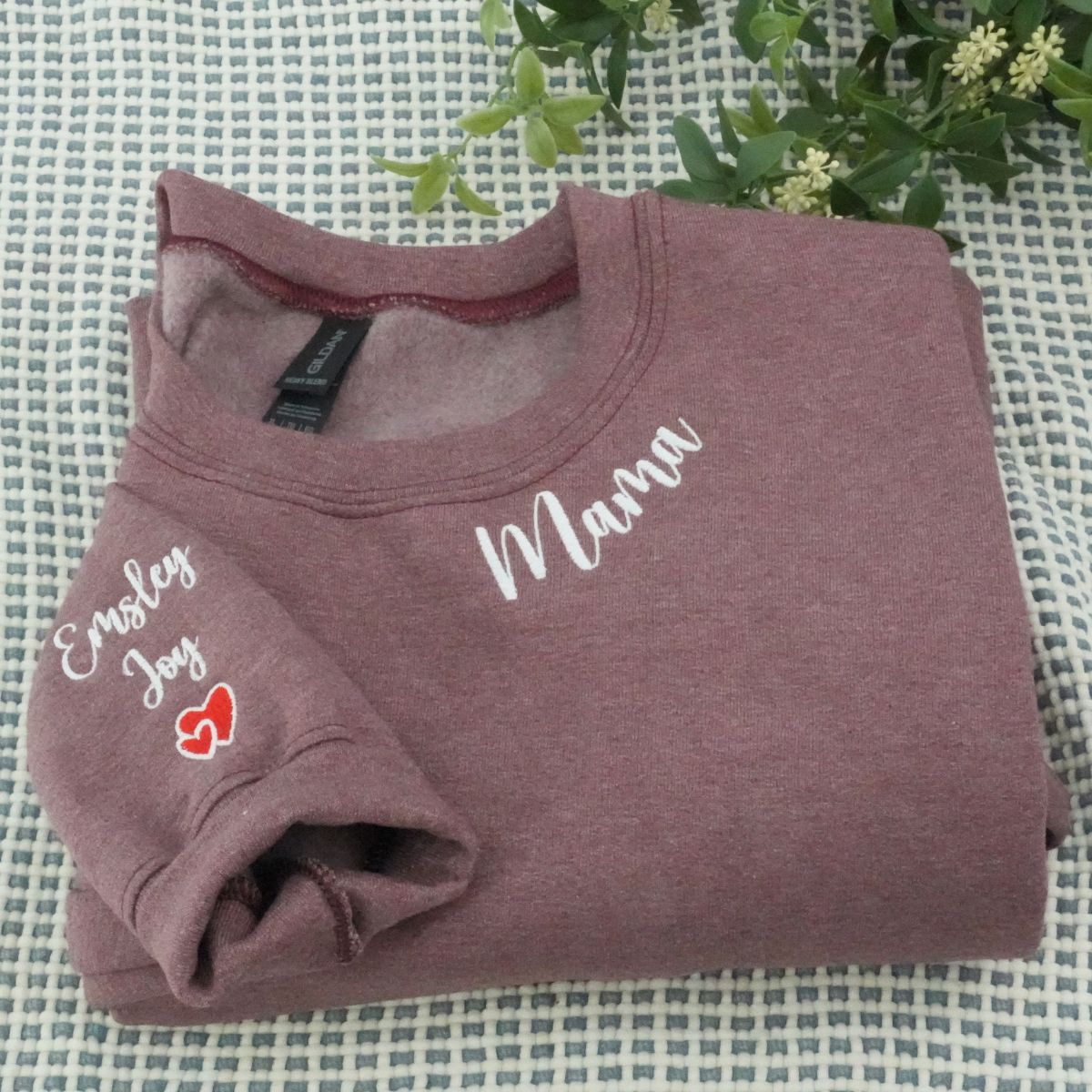 Embroidered Mama Neckline Sweatshirt with Kids Names - Mom Gift