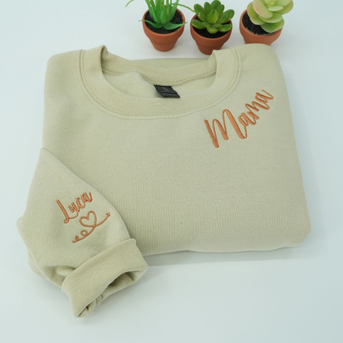 Embroidered Mama Neckline Sweatshirt with Kids Names - Mom Gift