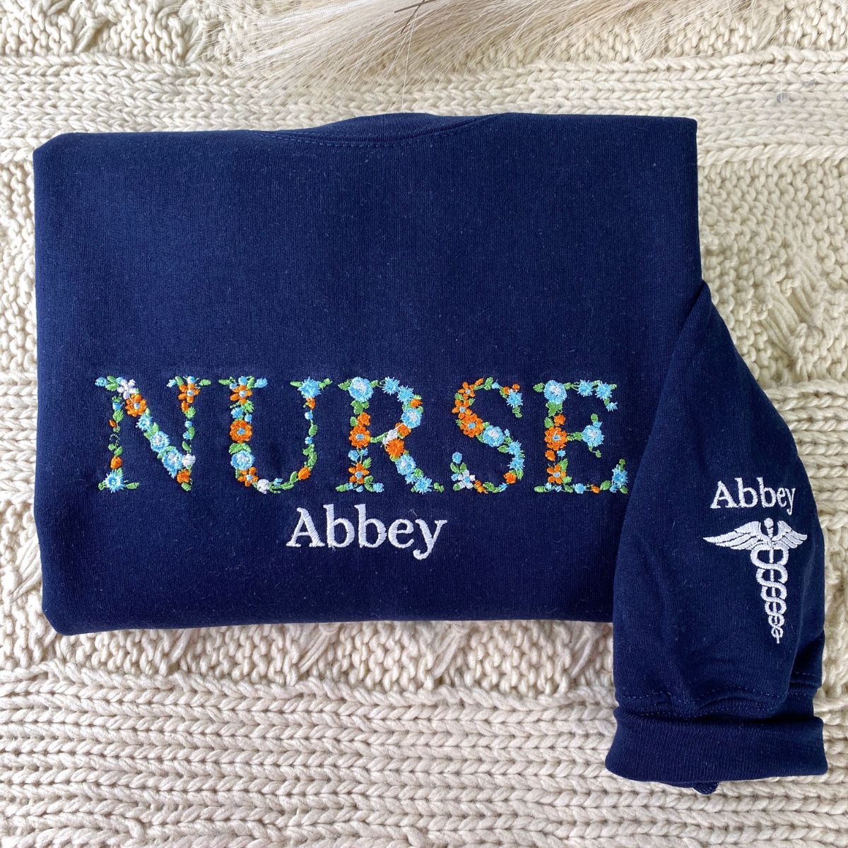 Embroidered Nurse Hoodie with Floral Letters - Nurse Gift