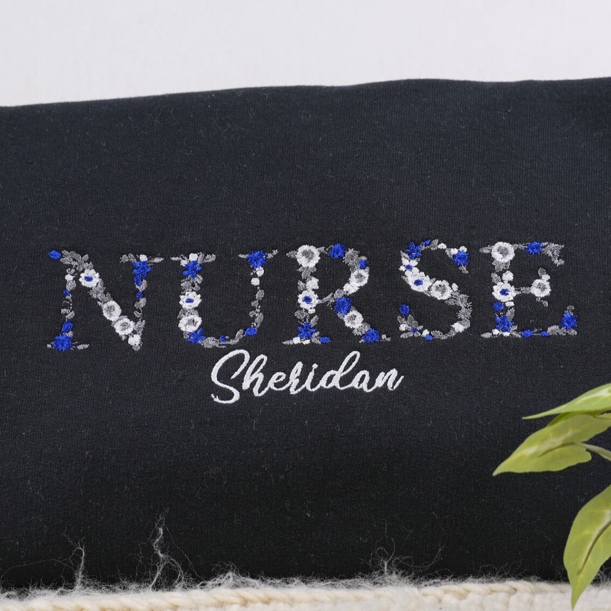 Embroidered Nurse Hoodie with Floral Letters - Nurse Gift