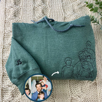 Embroidered Dad Outline Hoodie with Names - Father Gift