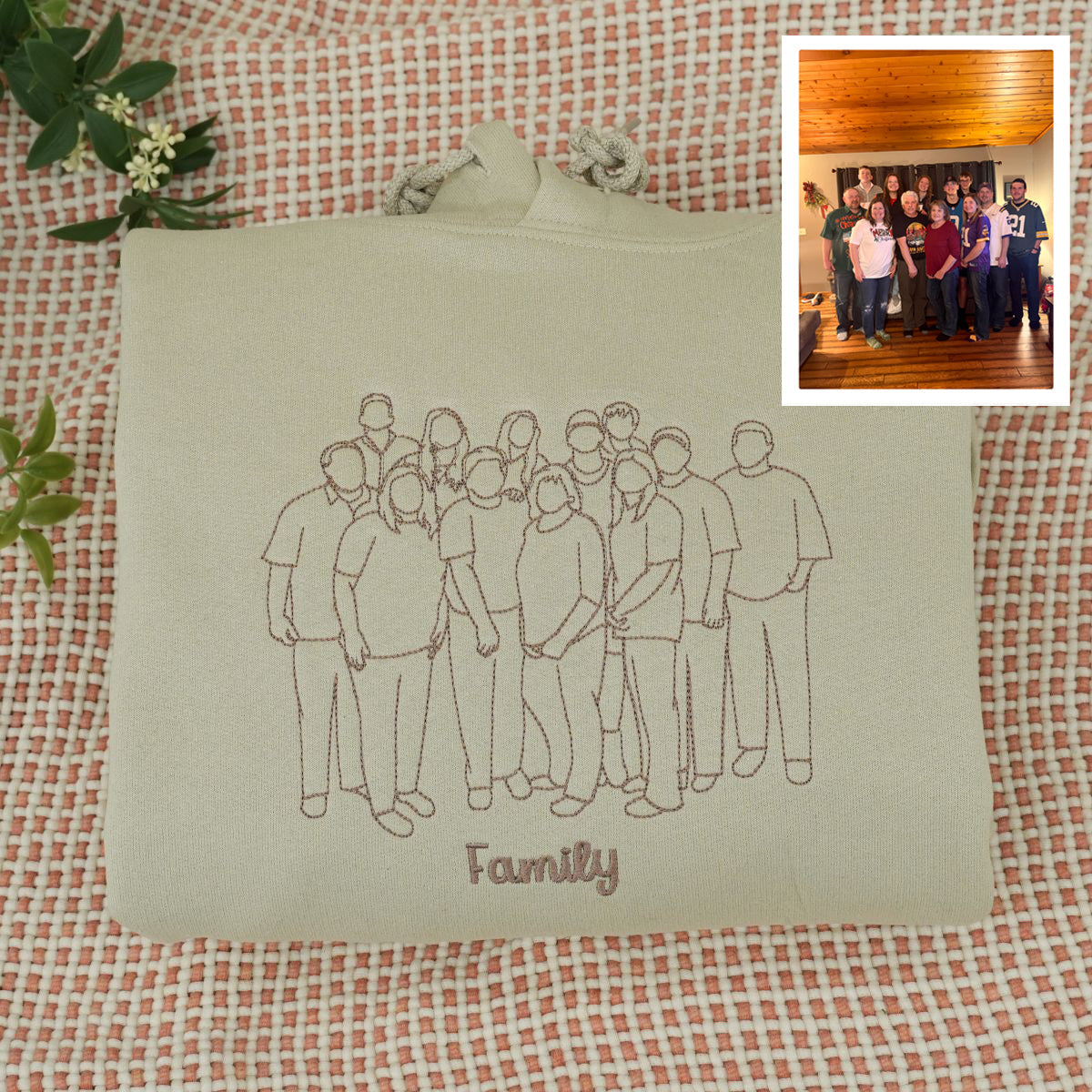 Embroidered Family Outline Portrait Hoodie - Family Gift