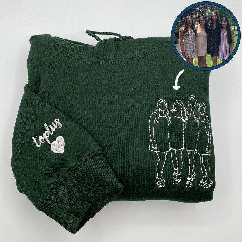 Embroidered Family Outline Portrait Hoodie - Family Gift