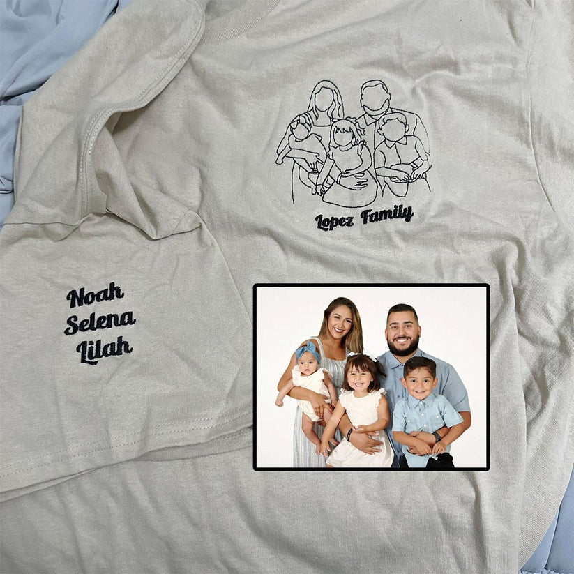 Embroidered Family Outline Portrait Hoodie - Family Gift