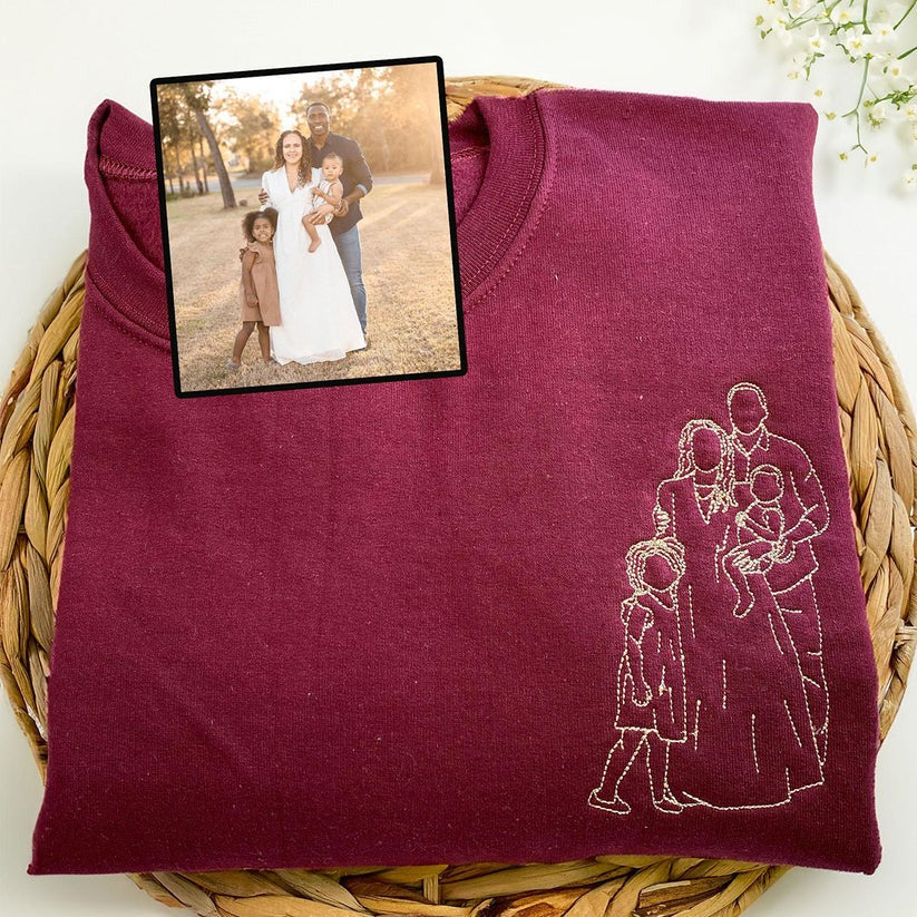 Embroidered Family Outline Portrait Hoodie - Family Gift