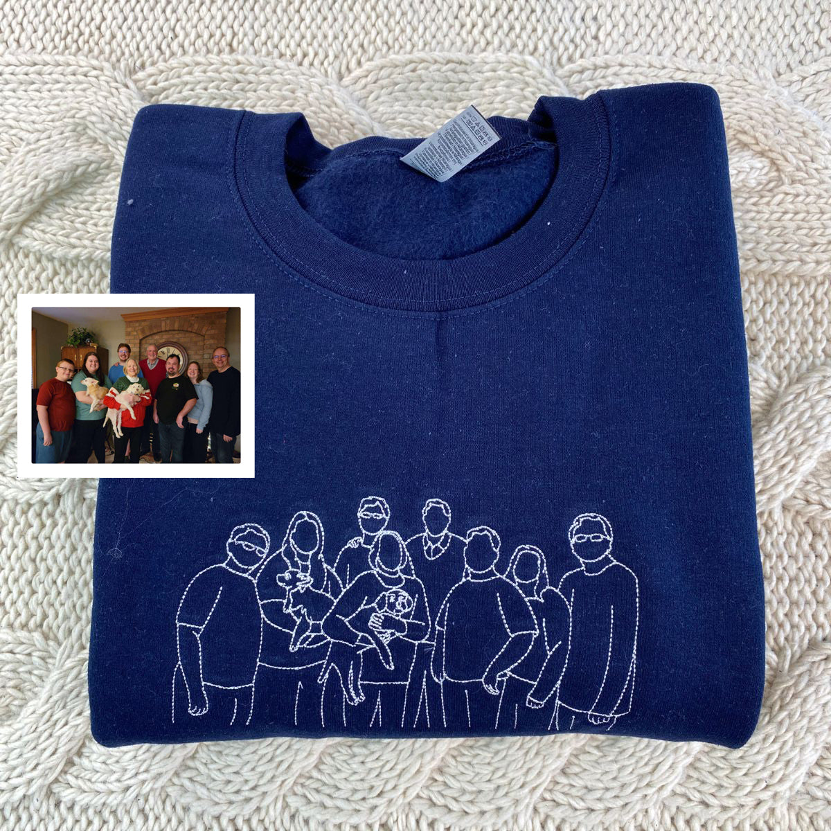 Embroidered Family Outline Portrait Hoodie - Family Gift