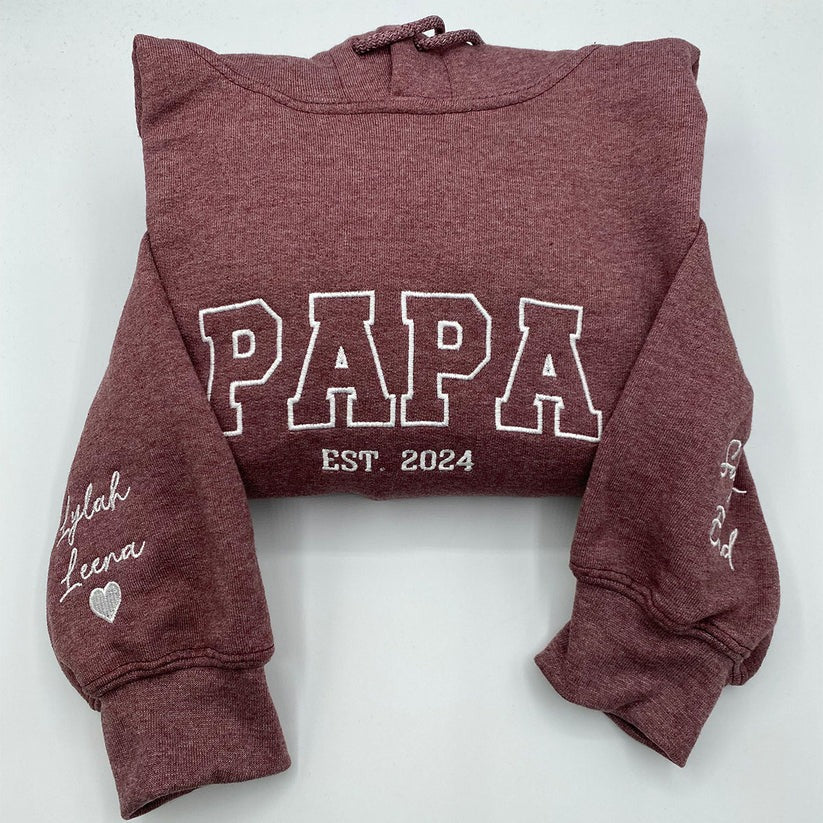 Embroidered Papa Hoodie with Kids Names - Father's Day Gift