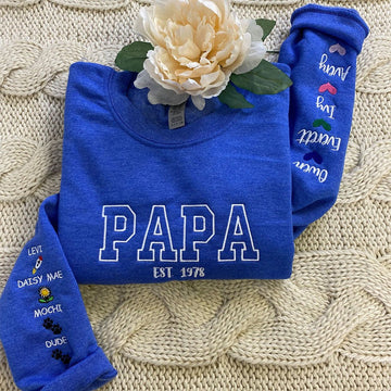 Embroidered Papa Hoodie with Kids Names - Father's Day Gift