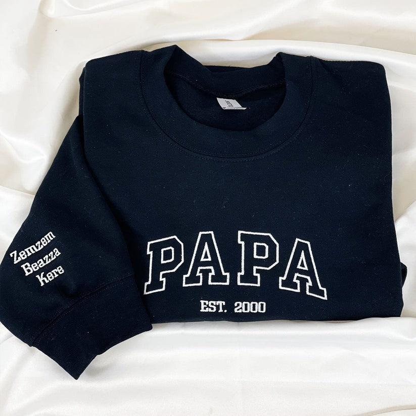 Embroidered Papa Hoodie with Kids Names - Father's Day Gift