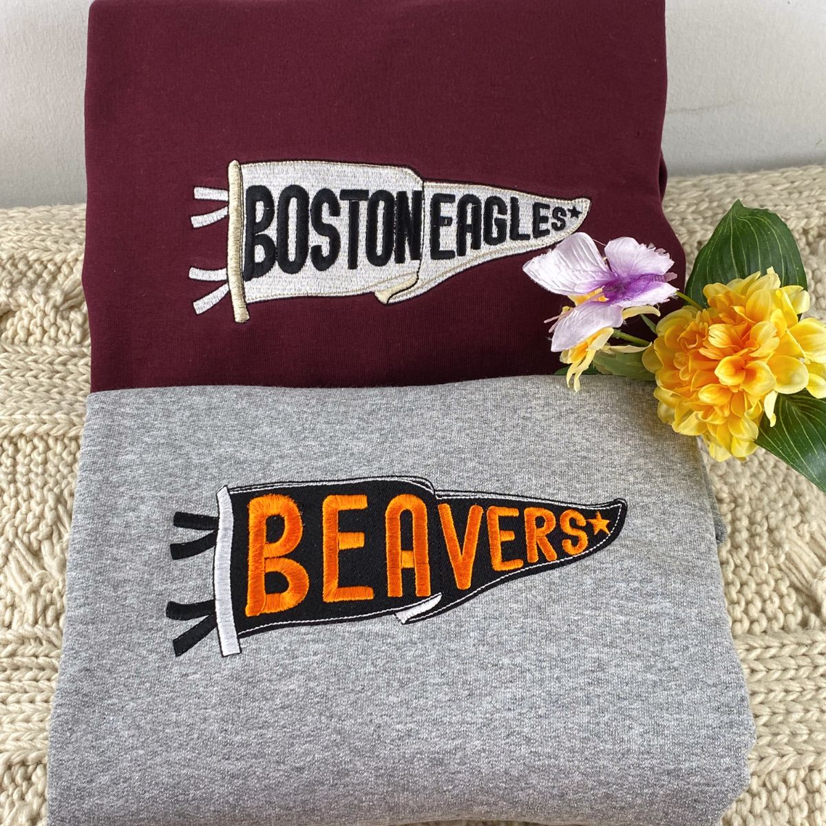 Embroidered Sports Team Pennant Hoodie - Team Name Gift