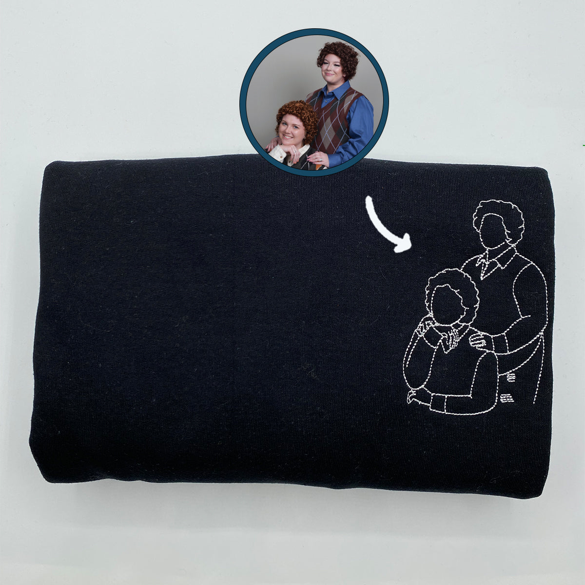 Embroidered Sister Portrait Hoodie - Sister Gift
