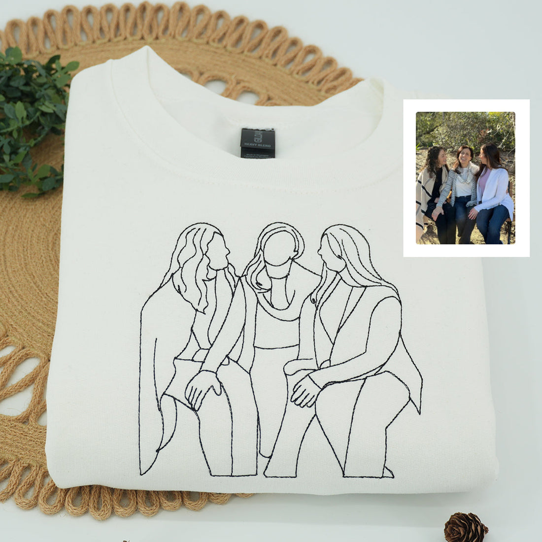 Embroidered Sister Portrait Hoodie - Sister Gift