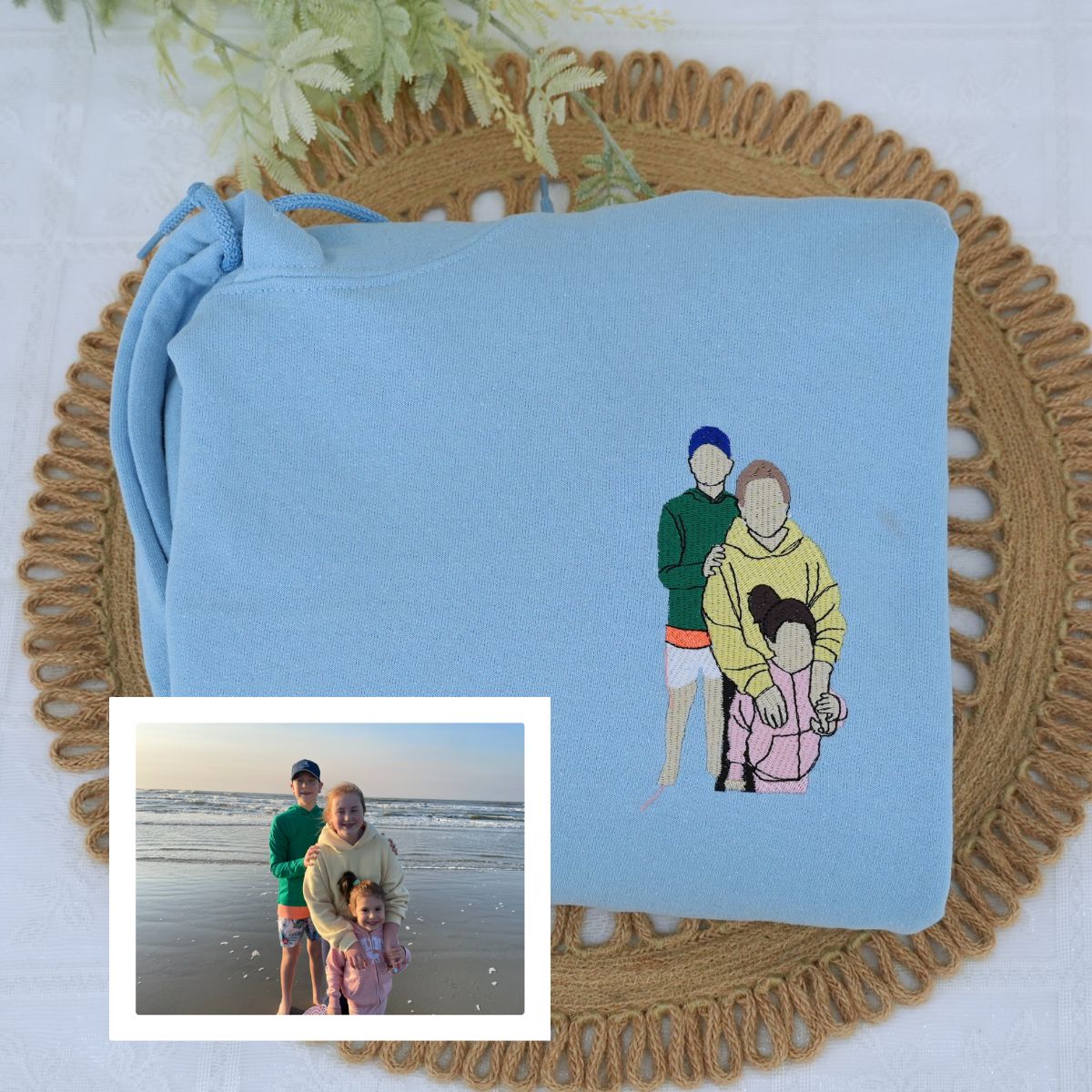 Embroidered Mother & Son Portrait Hoodie - Photo Gift