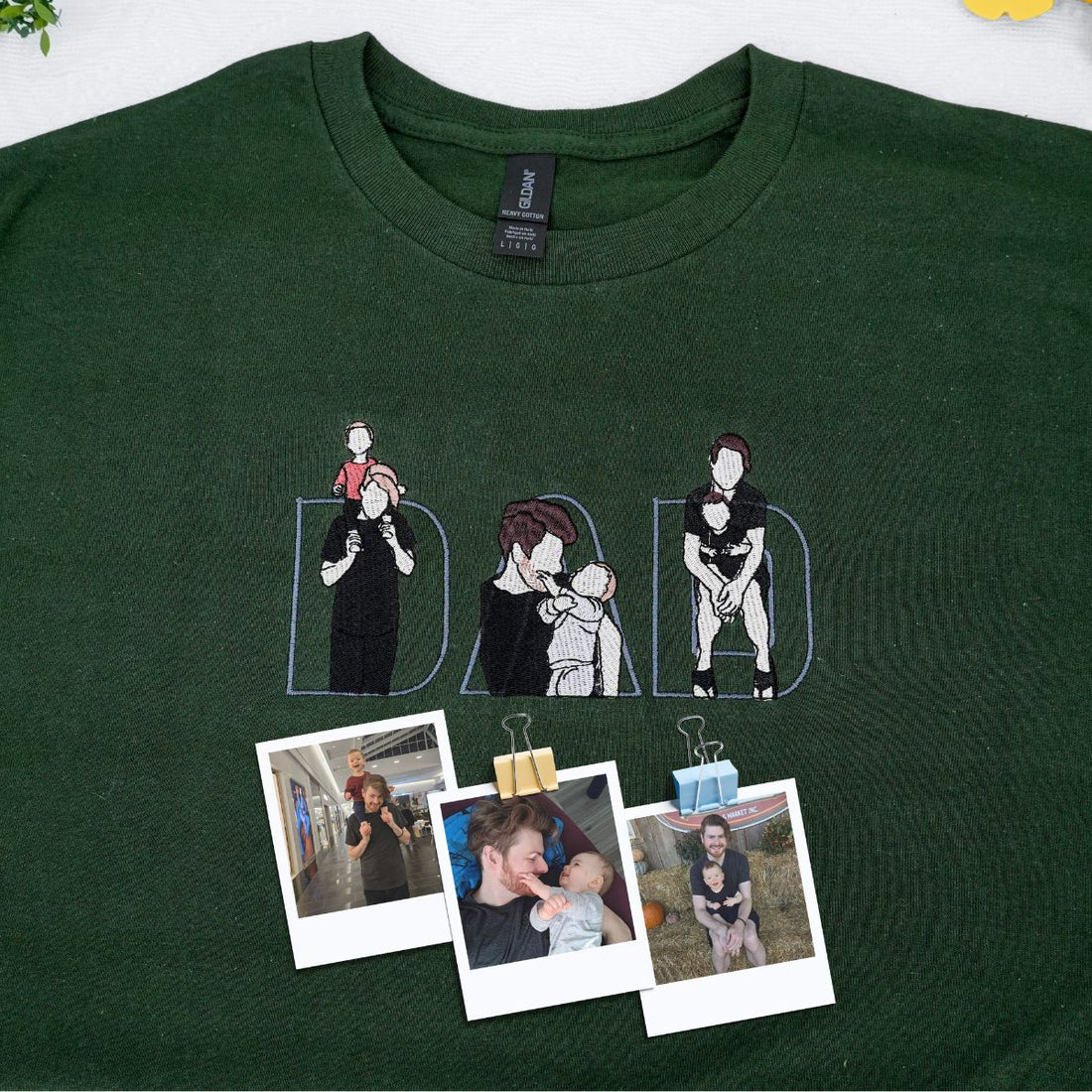 Embroidered Dad Memorial Hoodie with Kid Portrait Photo - Memorial Gift