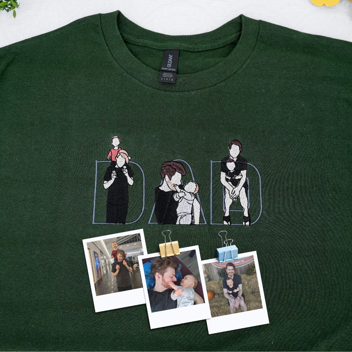 Embroidered Dad Memorial Hoodie with Kid Portrait Photo - Memorial Gift