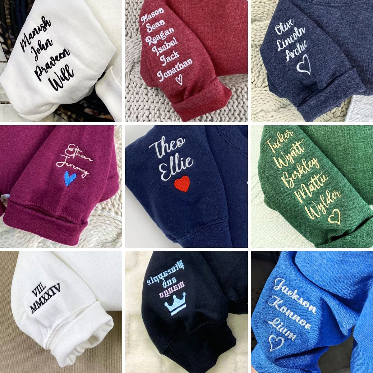 Embroidered Mama Neckline Sweatshirt with Kids Names - Mom Gift