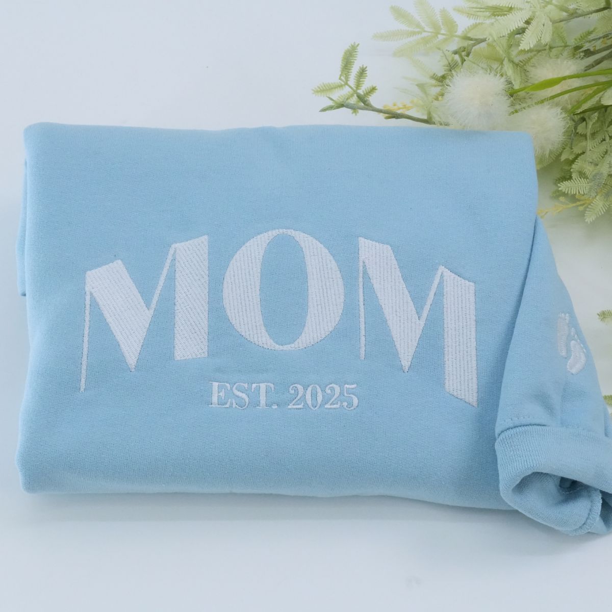 Embroidered Mom Hoodie with Kids Names on Sleeve - Mother's Day Gift