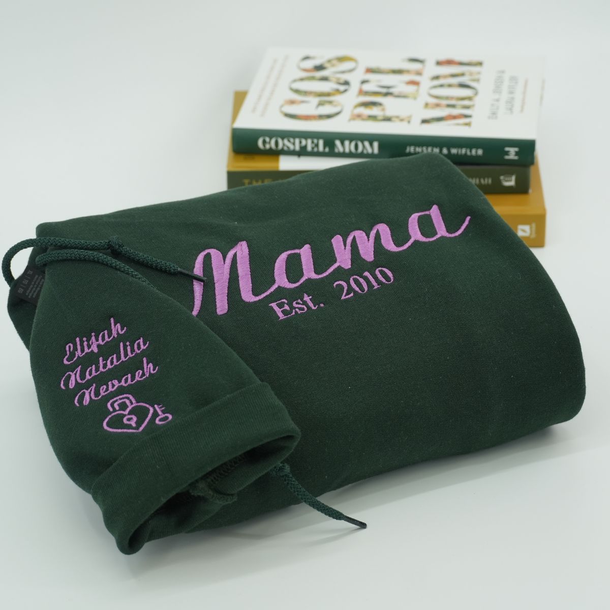 Embroidered Mom Hoodie with Kids Names on Sleeve - Mother's Day Gift